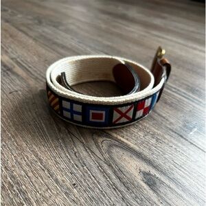 90's Zep Pro Brown Leather/White Webbing Colorful Nautical Flags Belt Size 34
